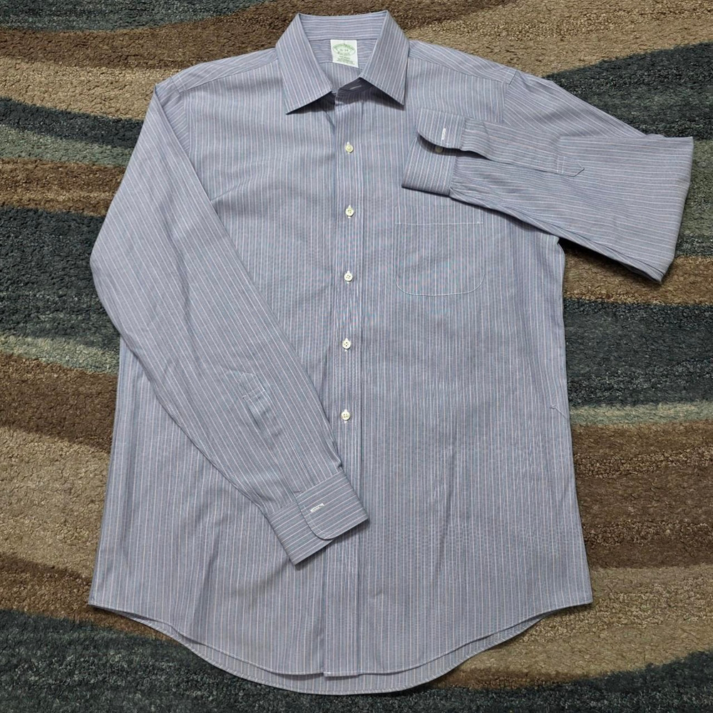 Brooks Brothers Milano Dress Shirt 16-34 Blue Stripe Non-Iron Supima Cotton - Picture 3 of 6